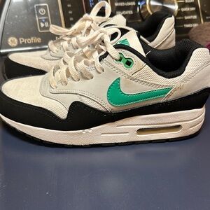 Nike youth Black and White Sneakers with Teal Swoosh